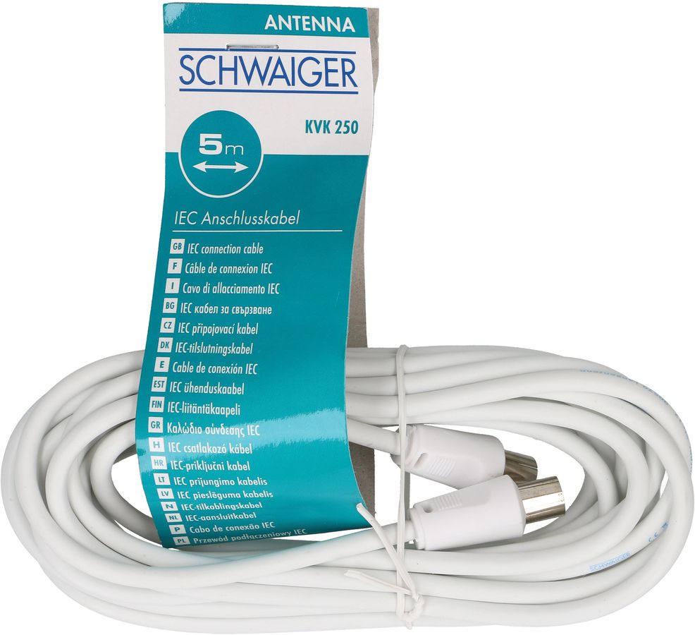 Antennen-Anschlusskabel 75dB 5m weiss