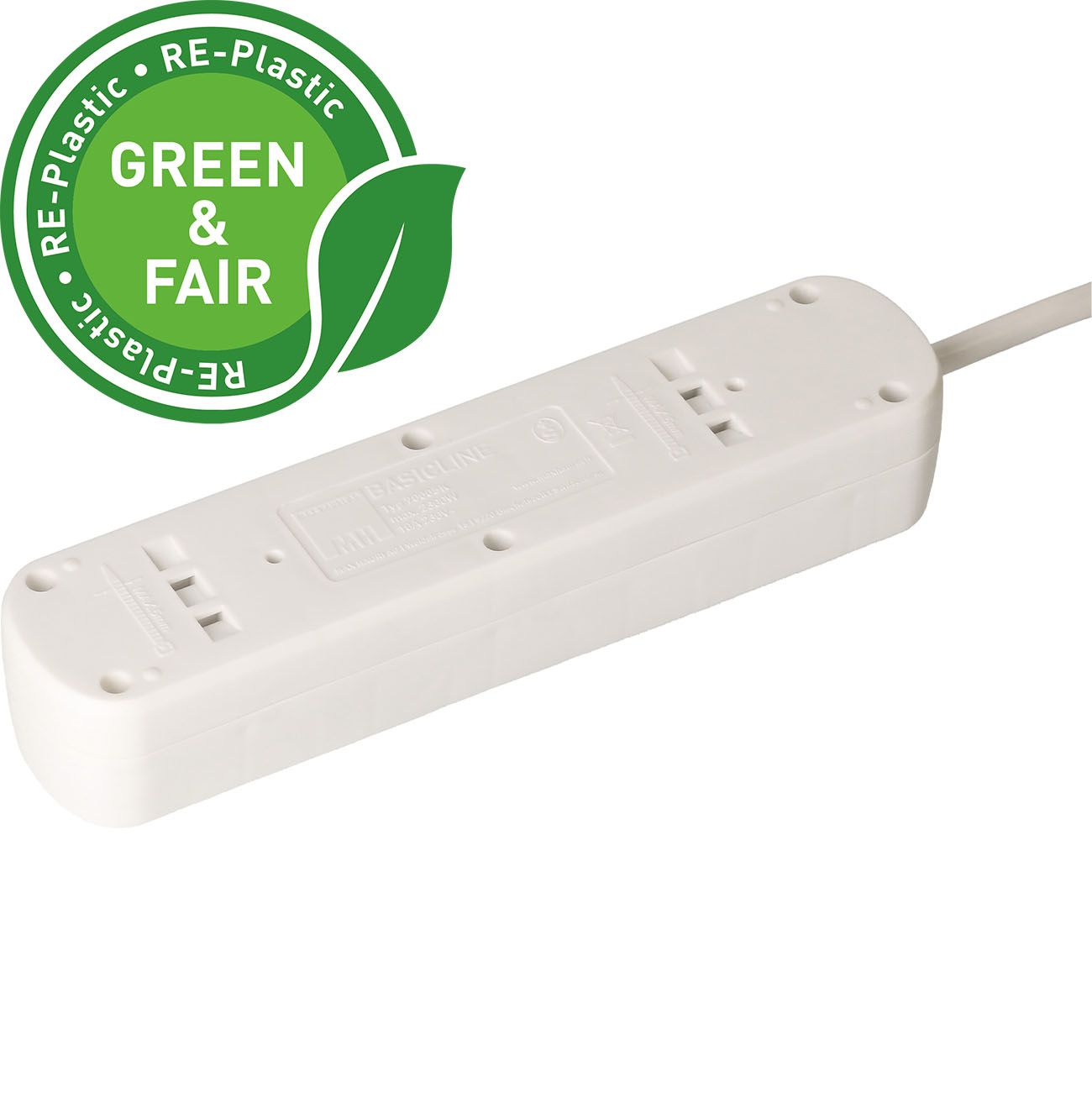 multiprise Basic Line 5x type 13 bc interrupteur 1.5m Green+Fair