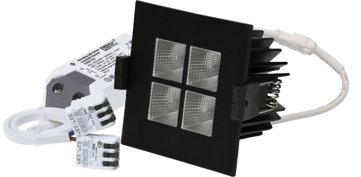 spot encastré à LED SQUARE-4 Ø68 noir 3000K 1025lm 45°