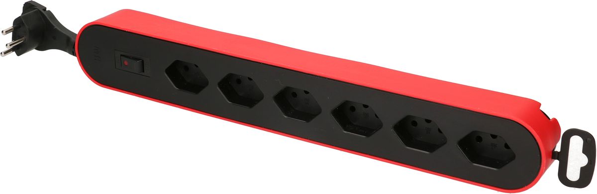 multiprise Design Line 6x type 13 rouge/noir interrupt. 2.2m plat