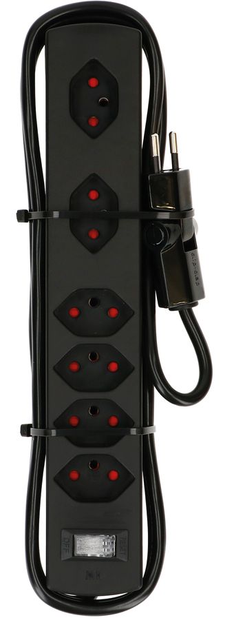 multiprise Safety Line 6x type 13 2x 90° BS noir interr. 2m cli.