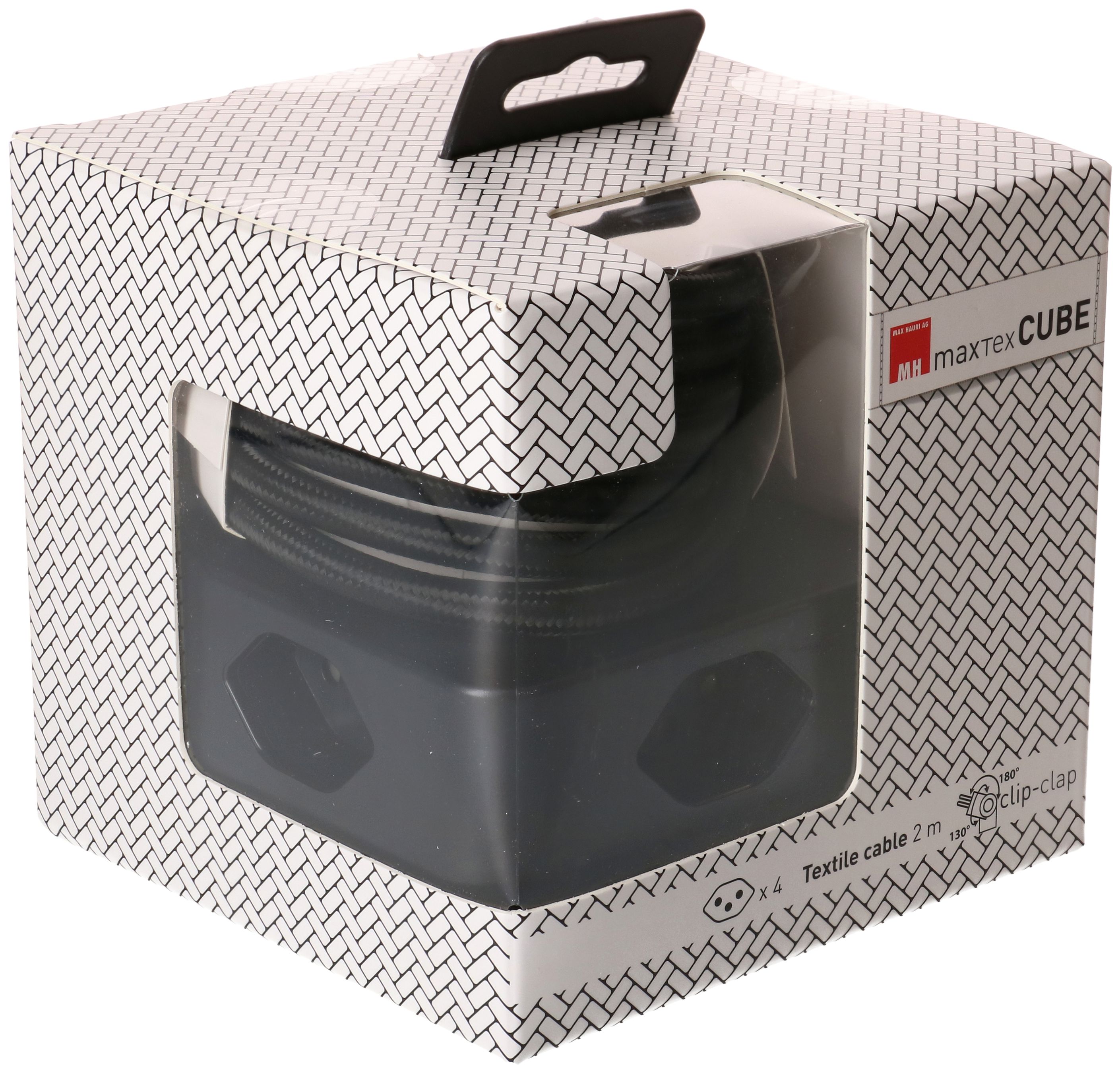 multiprise Cube 4x type 13 noir / noir 2m clip-clap