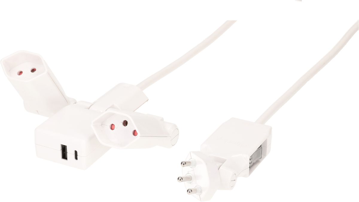 multiprise clip-clap Line 2x type 13 1x USB-Charger bc interr. 2m