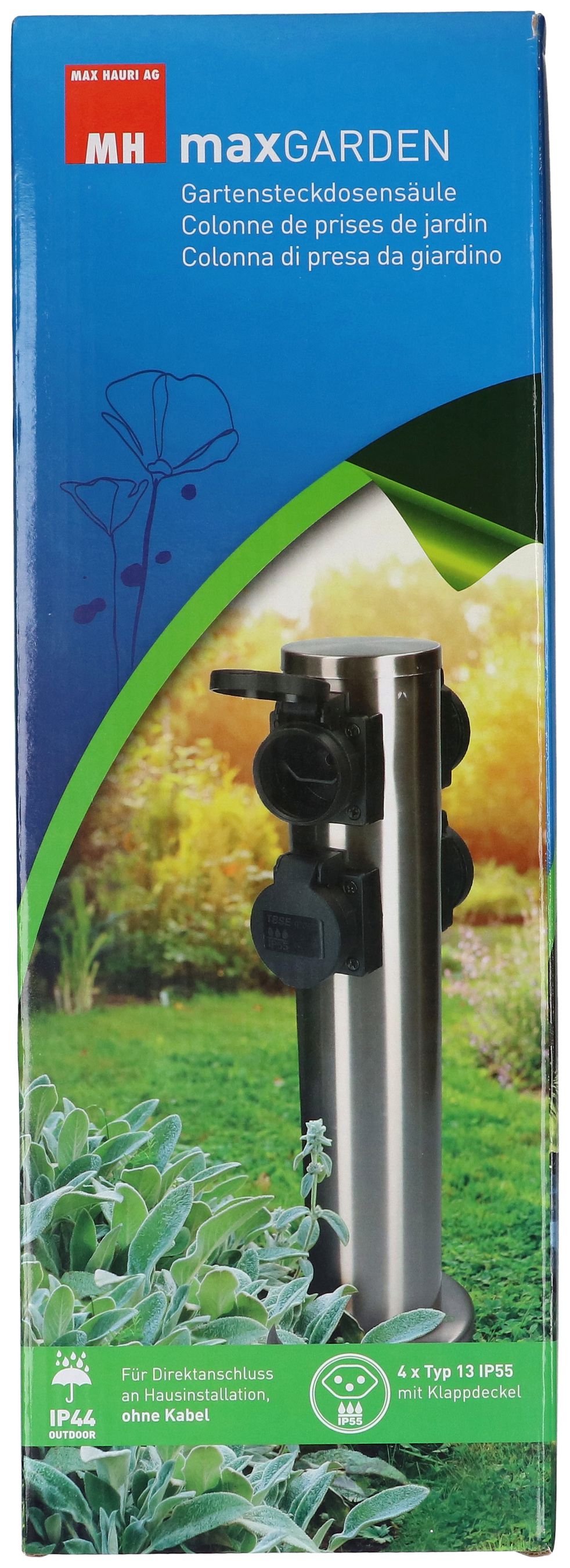 colonne de prises de jardin 4x type 13 IP55 rond acier