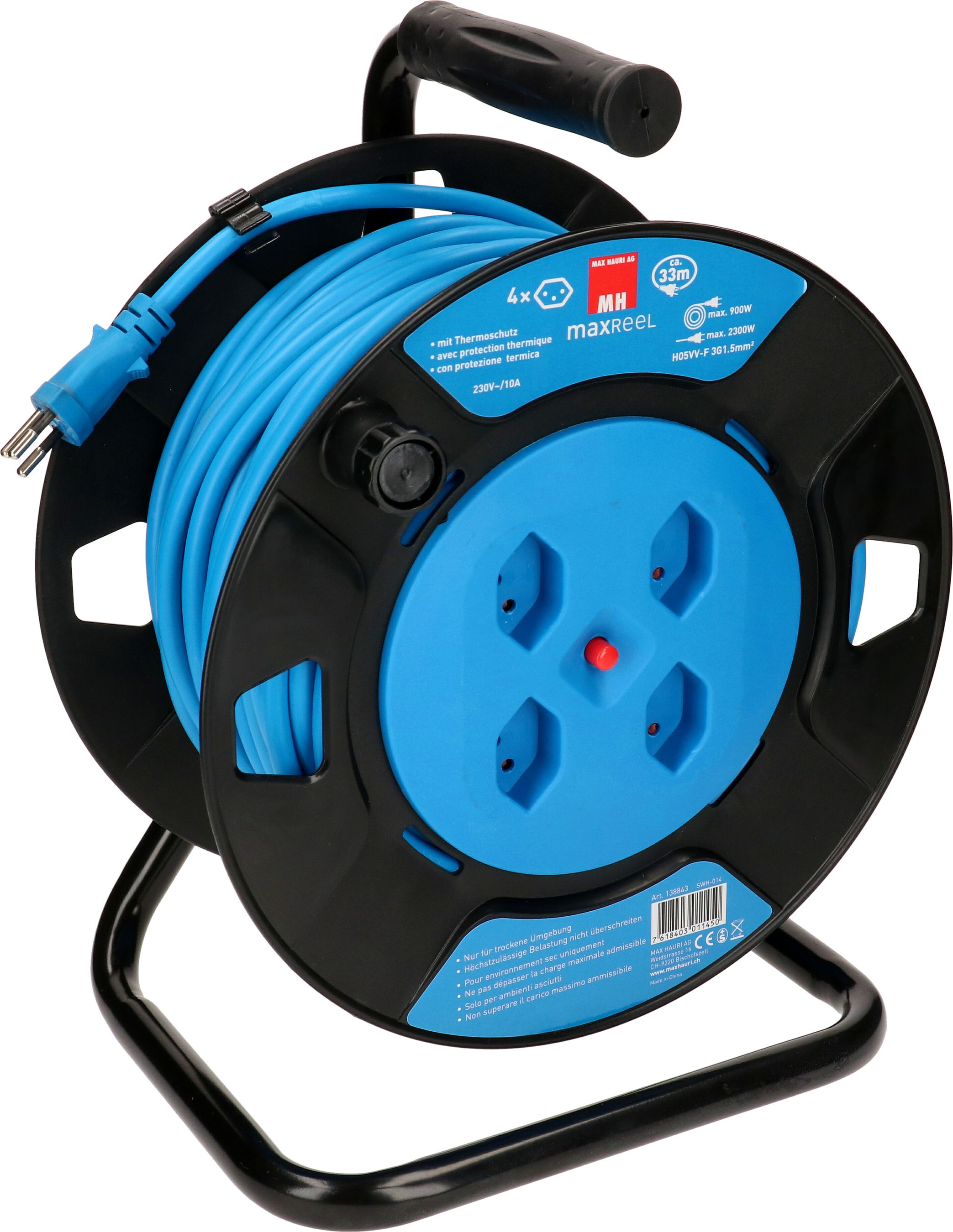 enrouleur de câble 4x type 13 33m noir bleu