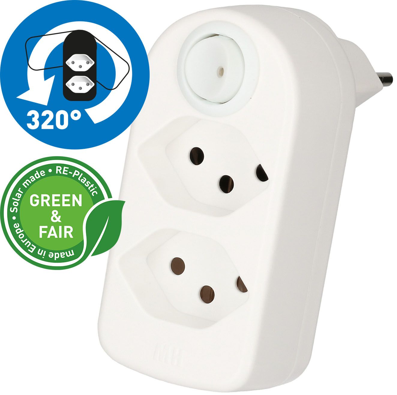 multi adaptateur ADAPT 2x type 13 blanc rotatif inter. Green+Fair