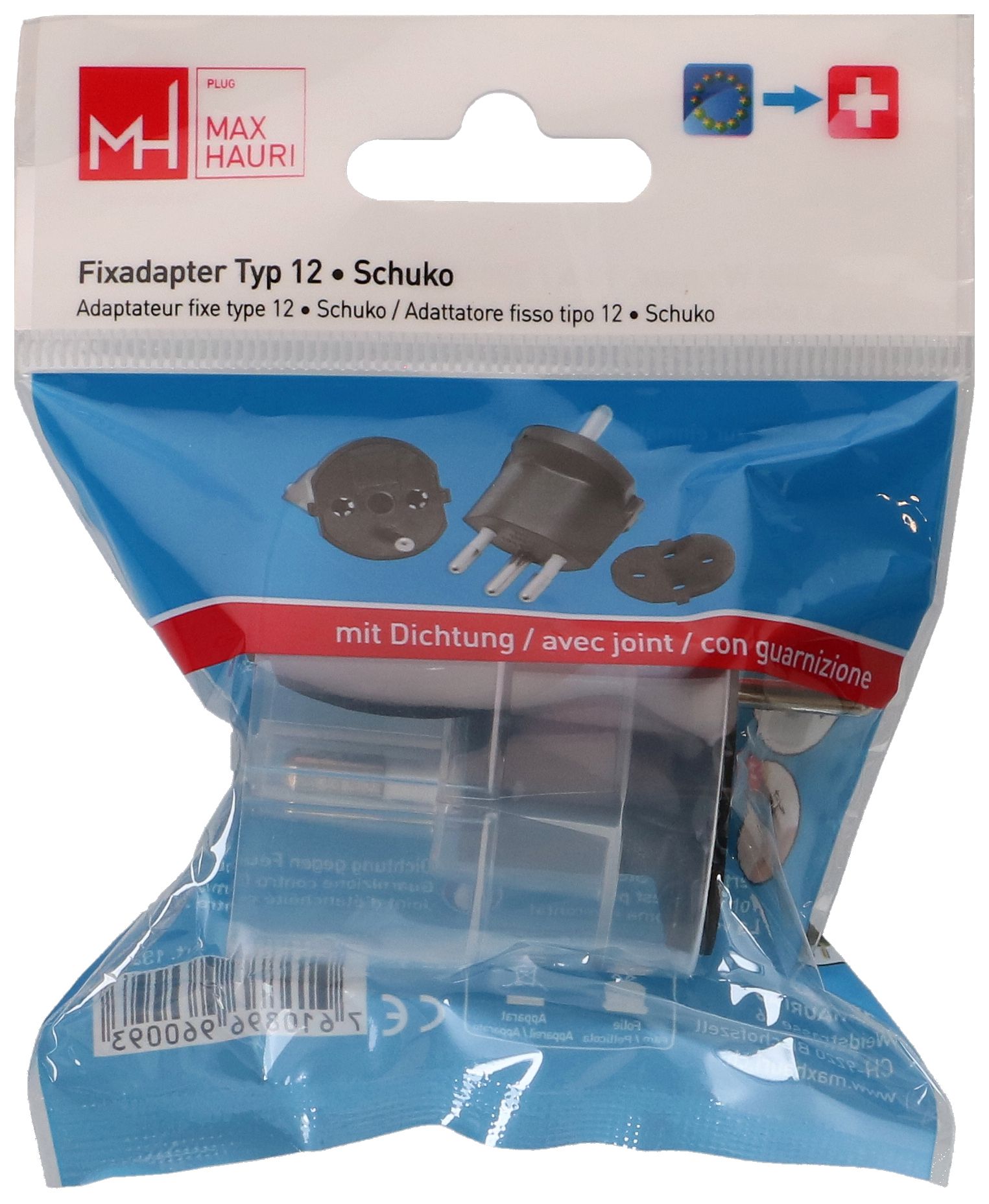 Fixadapter Typ 12 / Schuko CEE 7/7 mit Dichtung schwarz
