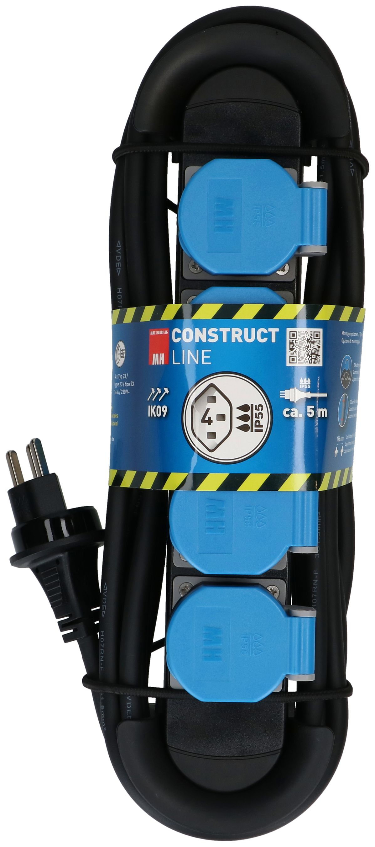 multiprise Construct Line 4x type 23 IP55 noir/bleu 5m