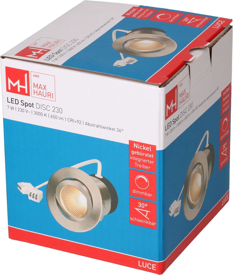 spot encastré à LED DISC 230 Ø68 nickel brossé 3000K 650lm 36°