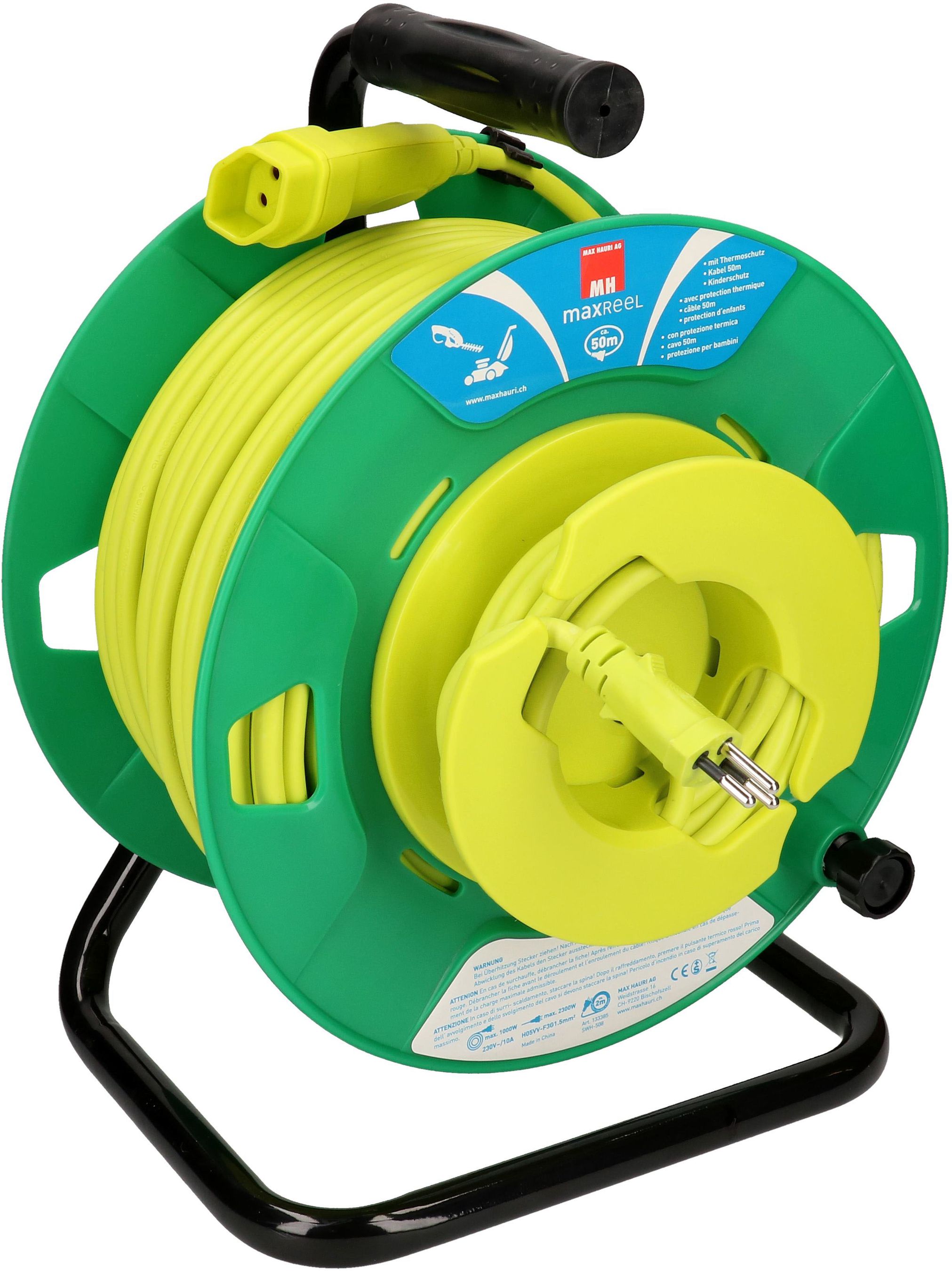 enrouleur de câble de jardin 1x type 13 50m noir/vert/vert fluo