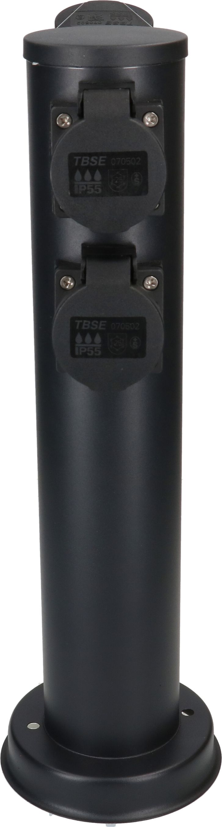 colonne de prises de jardin 4x type 13 IP55 rond acier noir mat