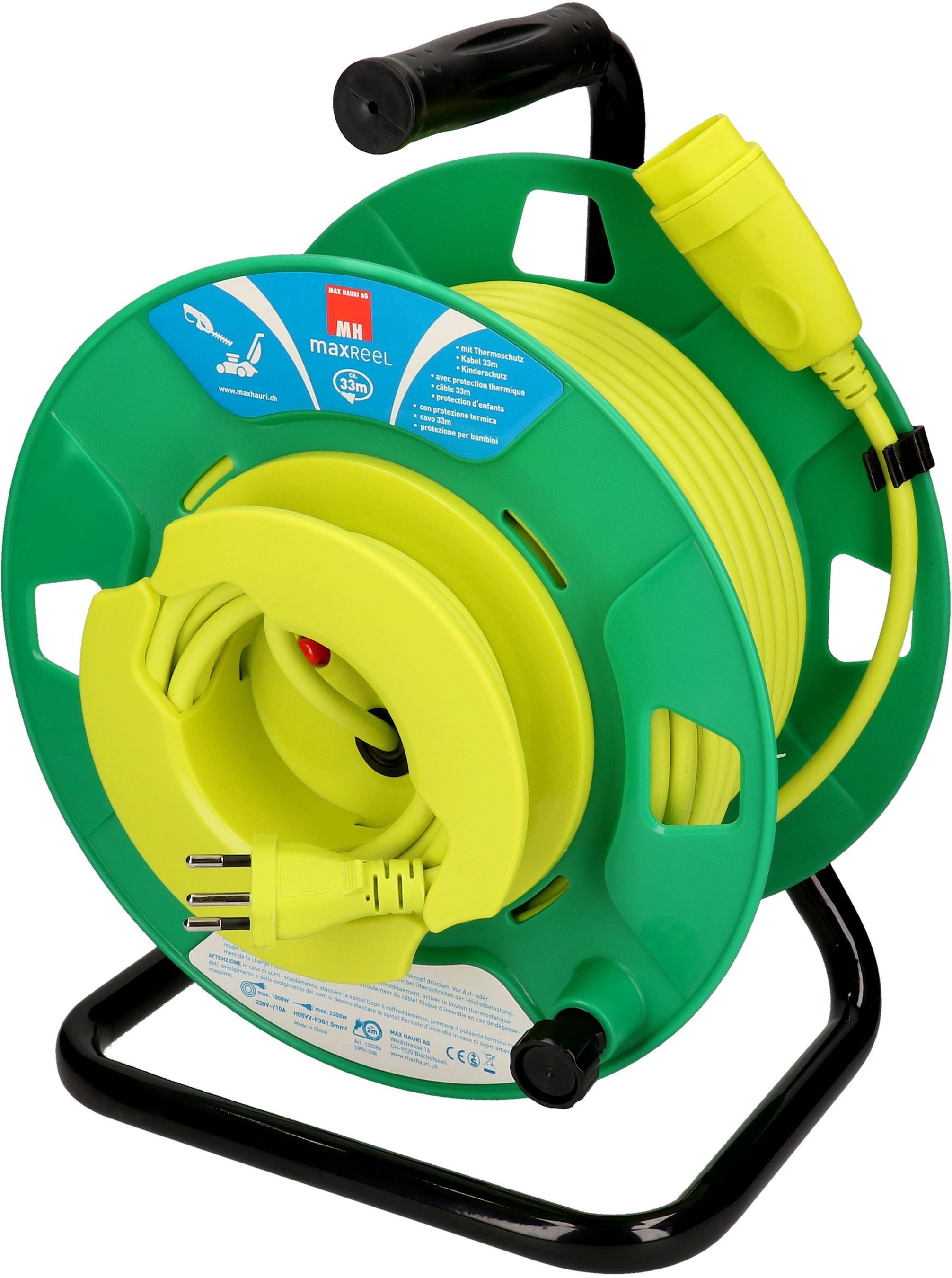 enrouleur de câble de jardin 1x type 13 33m noir/vert/vert fluo