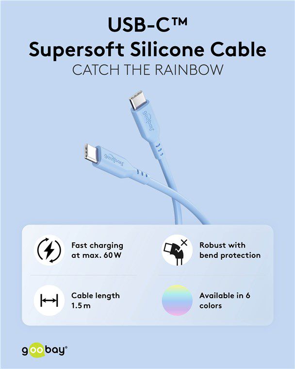 câble de recharge USB-C silicone 1.5m bleu