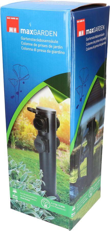 colonne de prises de jardin 4x type 13 IP55 rond acier noir mat