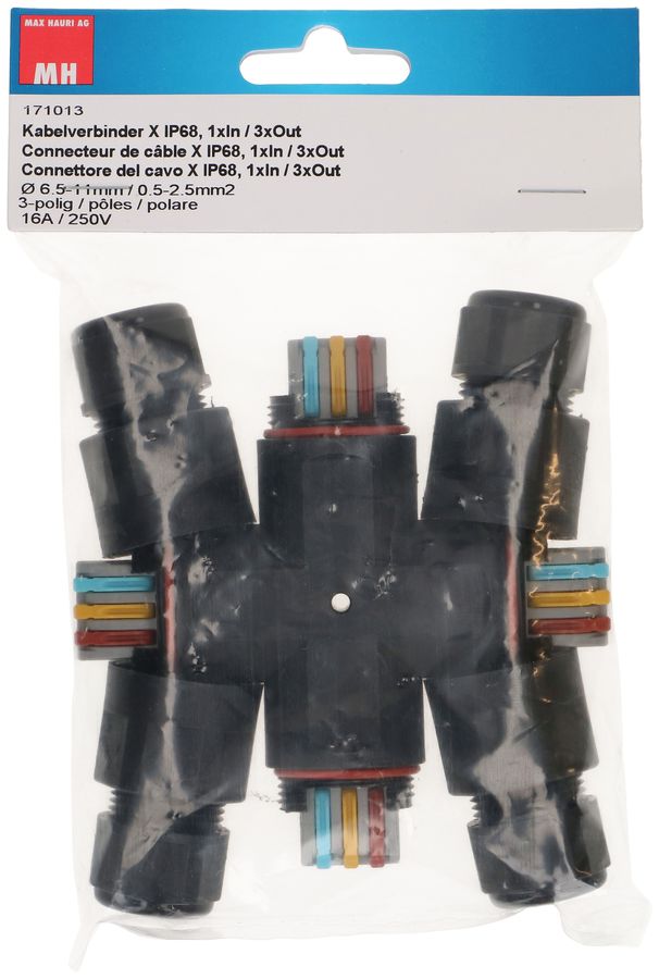 Connecteur câble X IP68 noir 3-pôles 16A/250V
