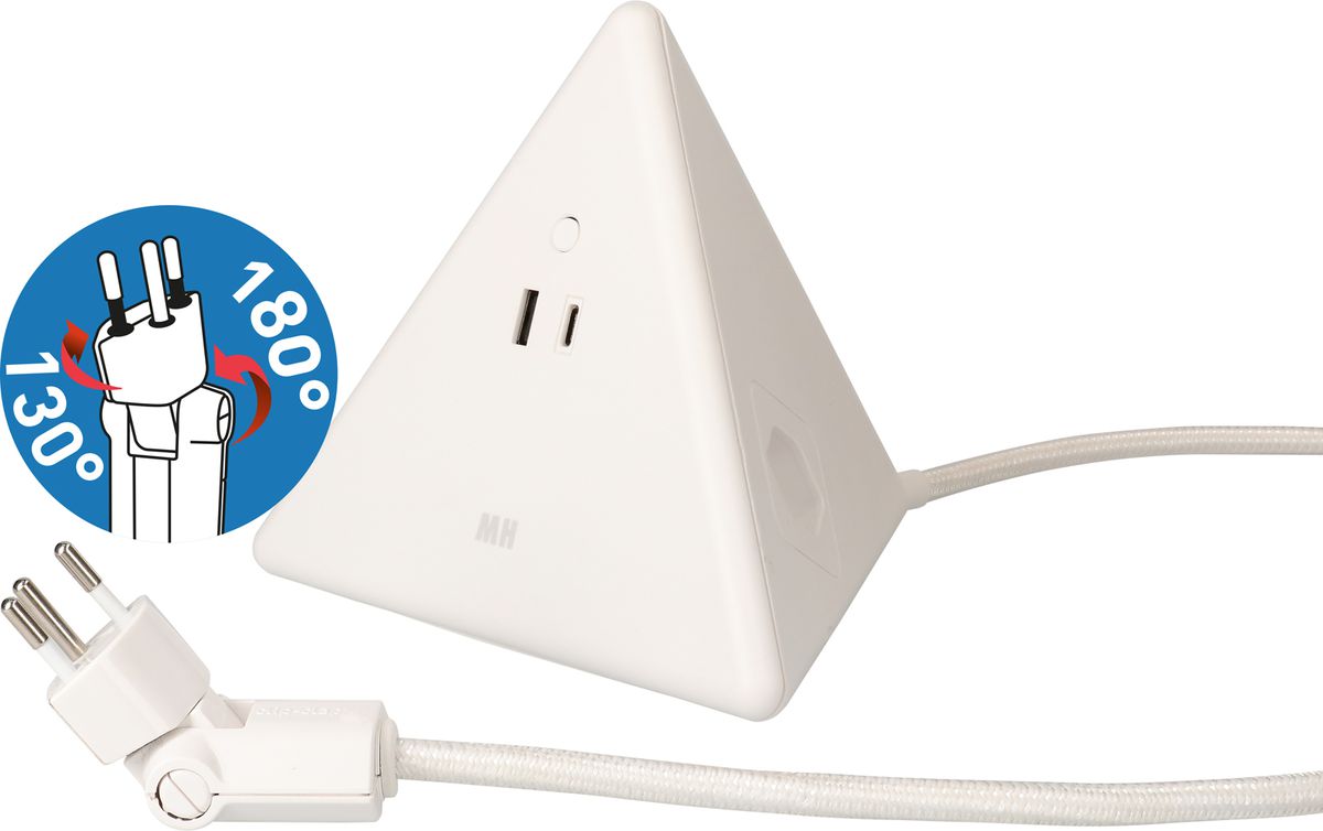 Energy Pyramide multiprise 2x type 13 bc USB A+C 2.5m clip-clap