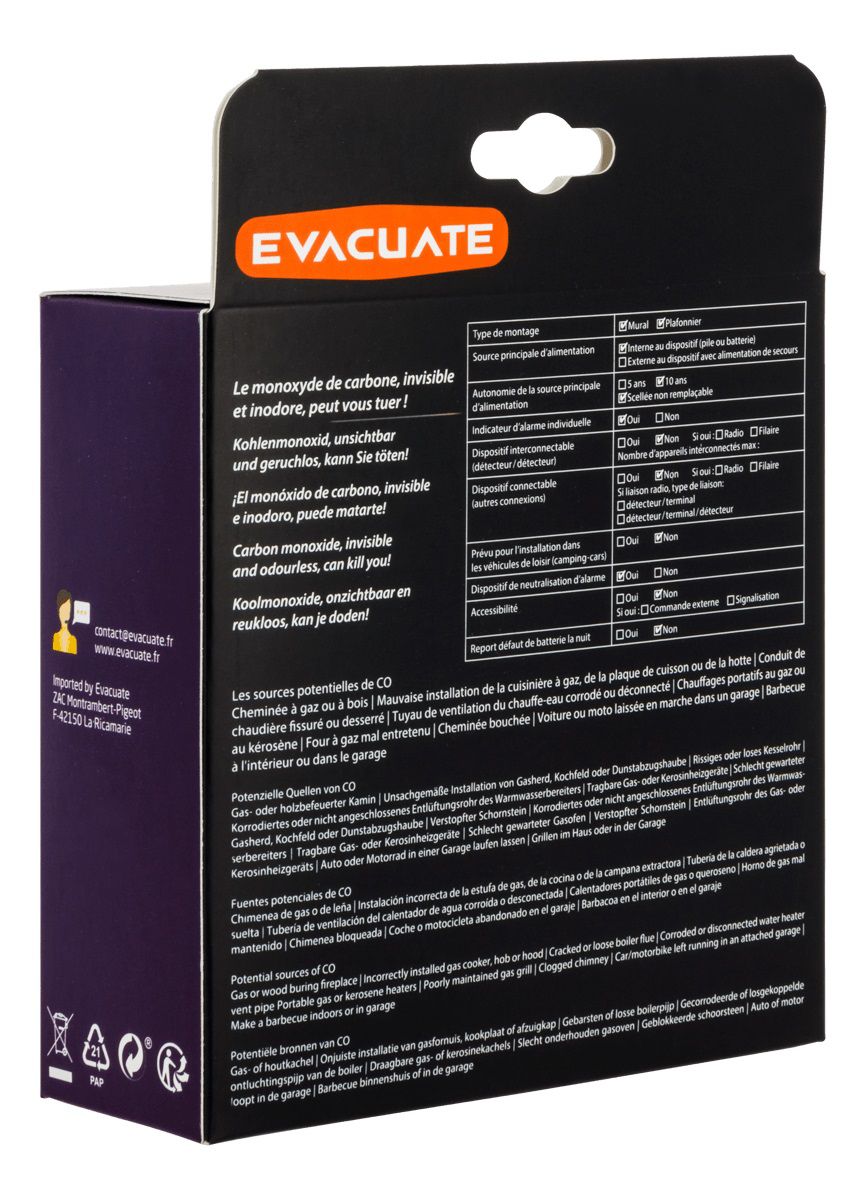 Rauch-/Kohlenmonoxidmelder EVA033640 mit 10-Jahres-Batterie weiss