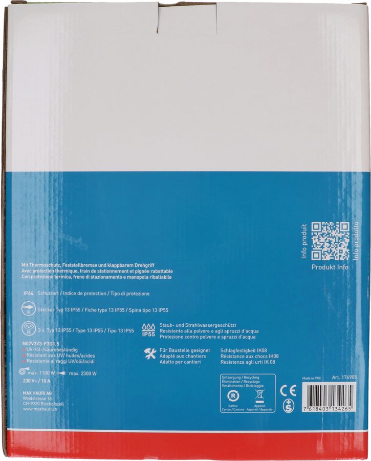 enrouleur de câble 3x type 13 IP55 50m noir