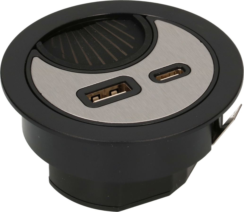 passe-câble avec USB-A et USB-C Charger noir argenté