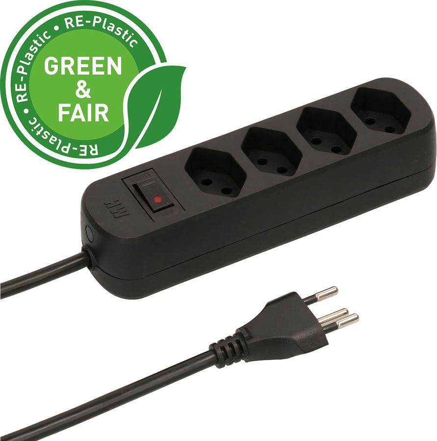 multiprise Basic Line 4x type 13 nr interrupteur 1.5m Green+Fair