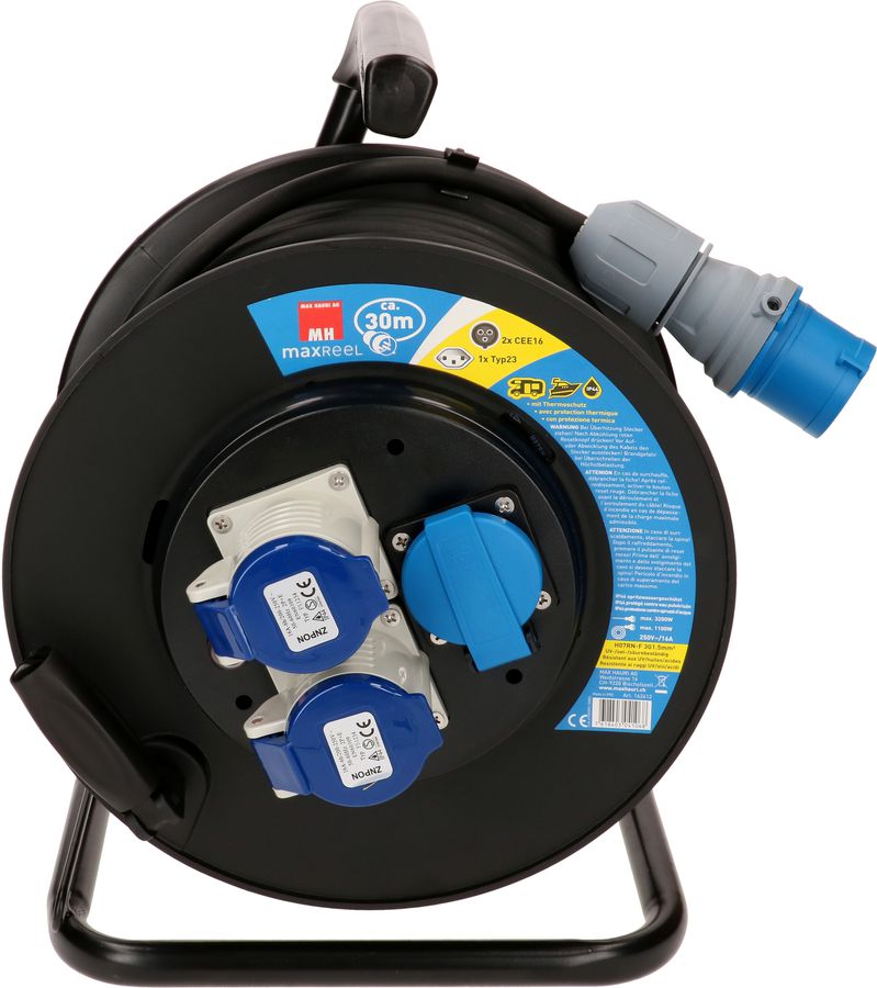 Kabelrolle 2x CEE 3-polig 1x Typ23 schwarz 30m IP44
