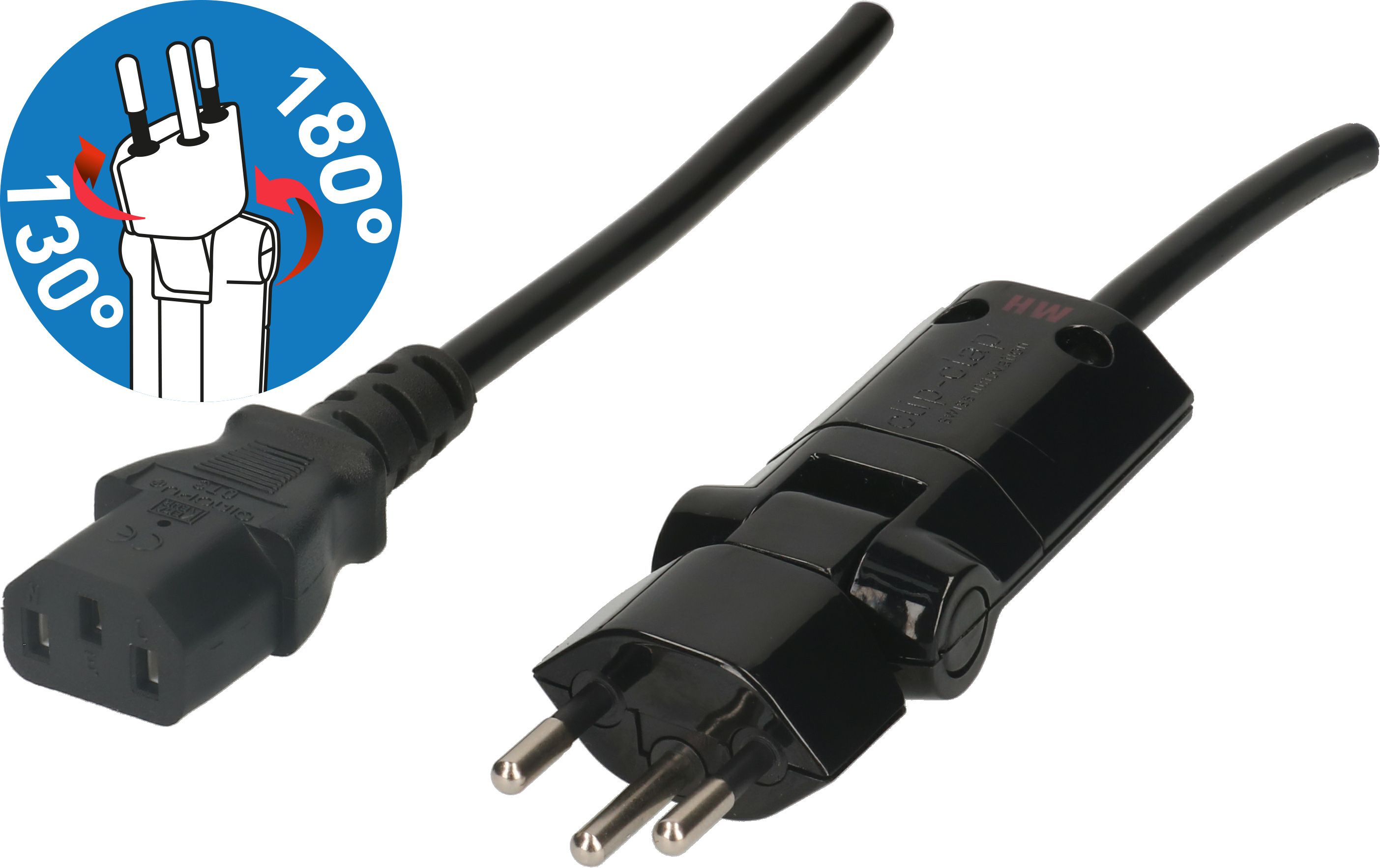 câble d'appareil TD H05VV-F3G0.75 2m noir type 12 clip-clap/C13