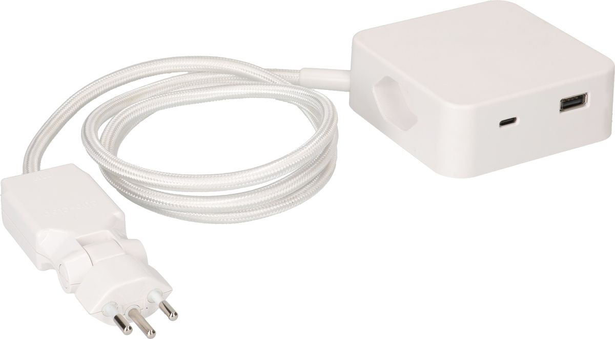 multiprise Cube 3x type 13 blanc / blanc USB 2m clip-clap