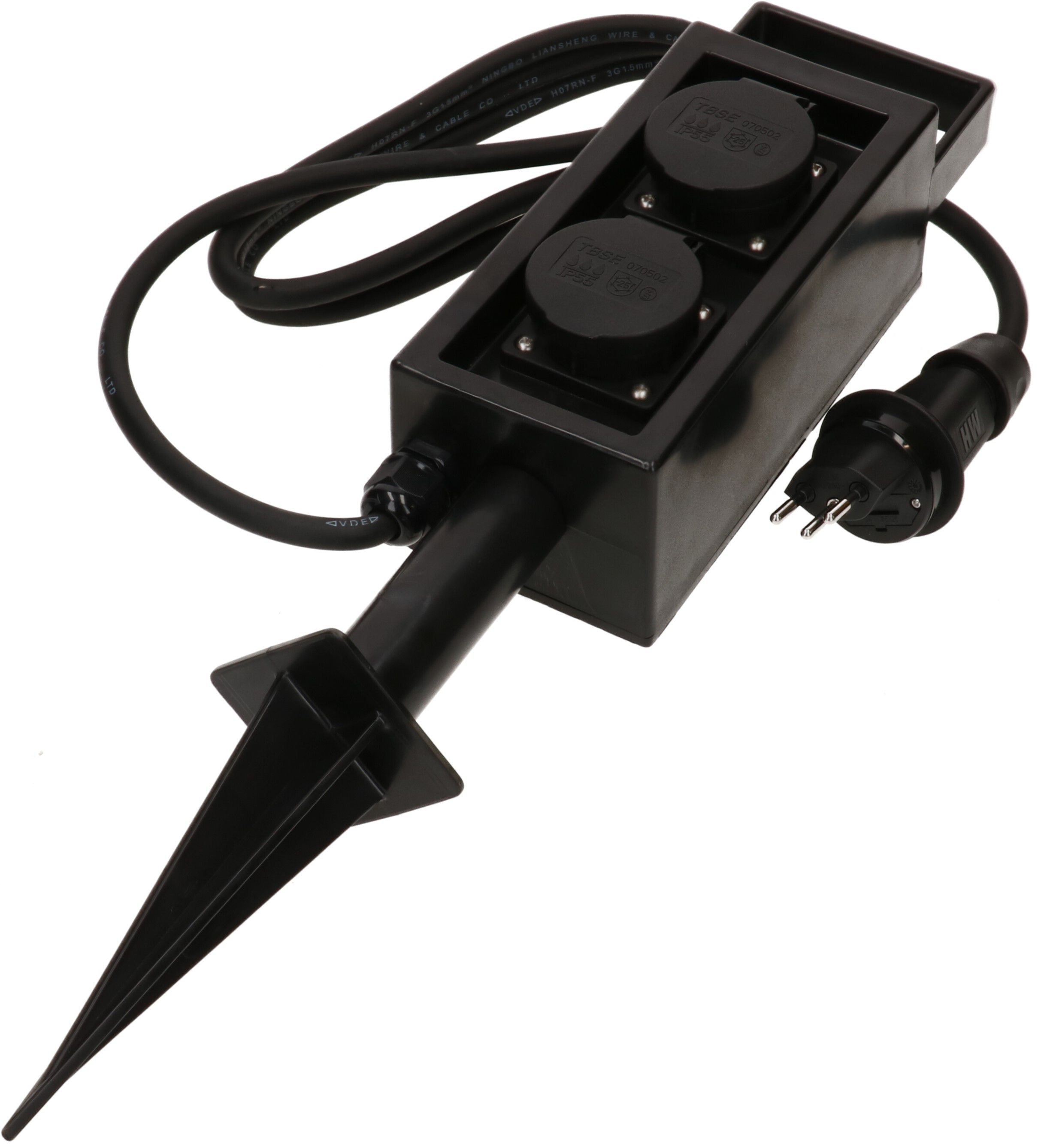 prises de jardin 2x type 13 IP55 avec pique noir