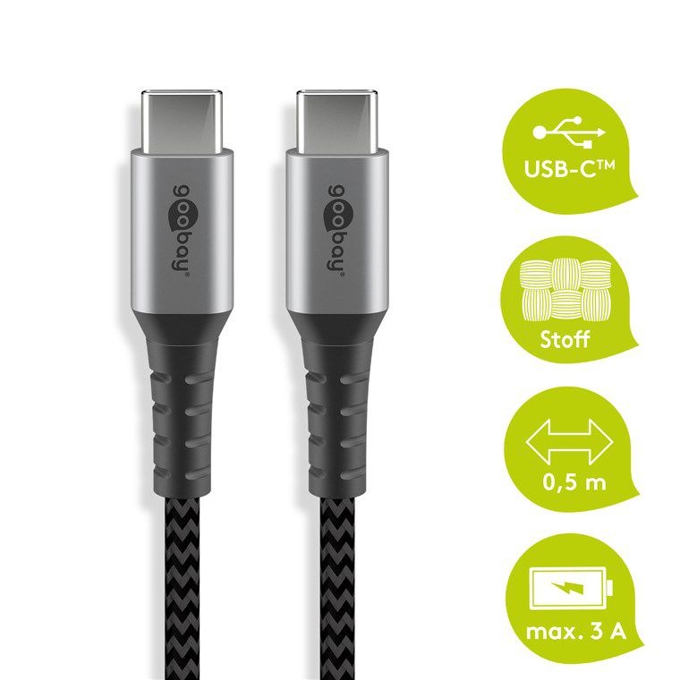 câble de recharge USB-C textile extra robuste 0.5m noir