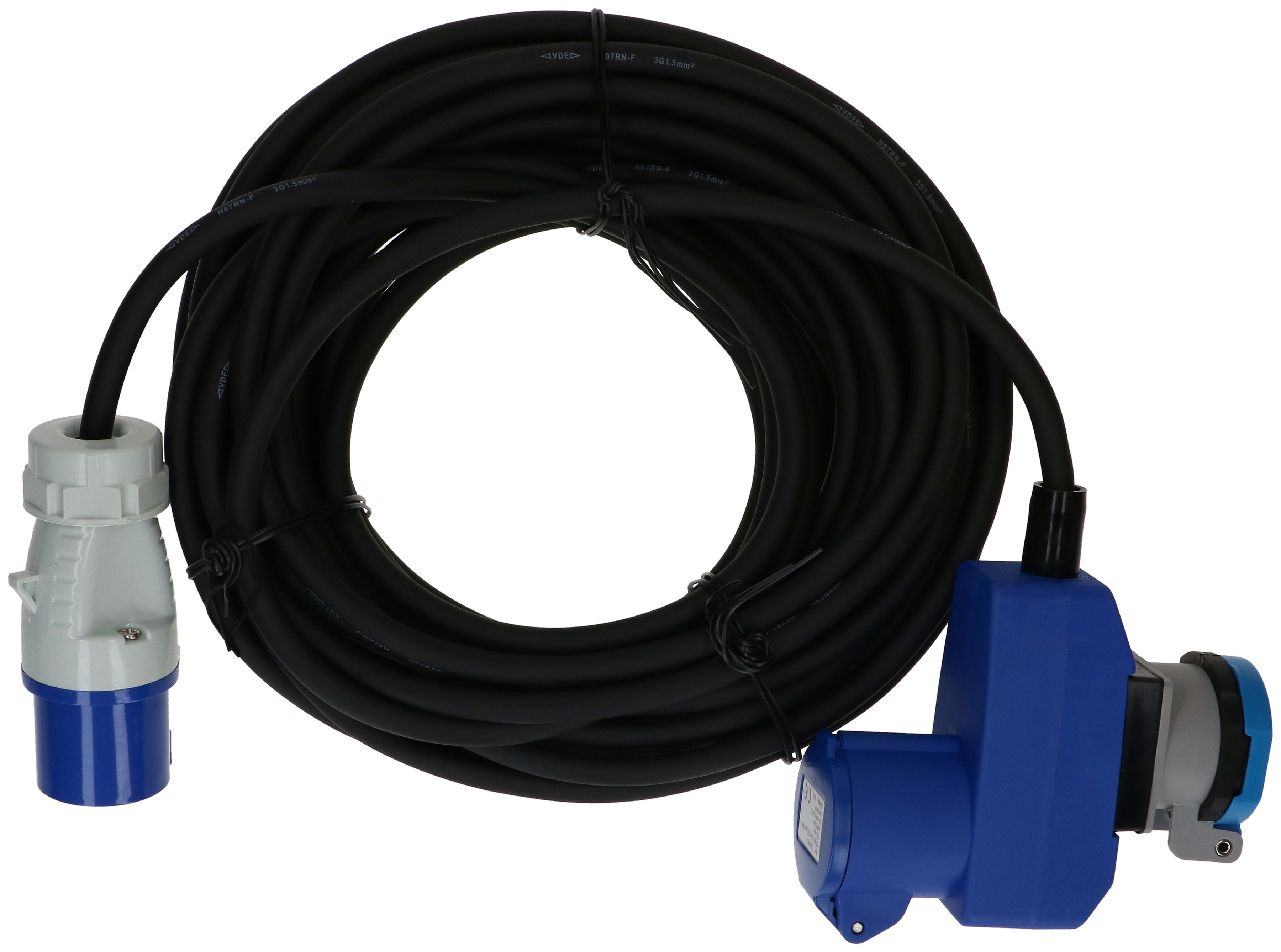 CEE-Verlängerung H07RN-F3G1.5 15m sw CEE16-3/CEE16-3+Typ 23 IP55