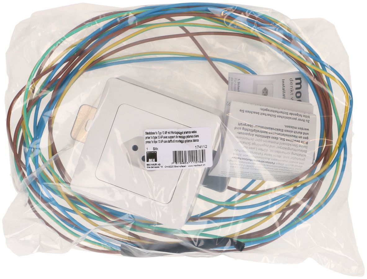 Steckdose 1x Typ 13 AP mit Montagebügel priamos weiss