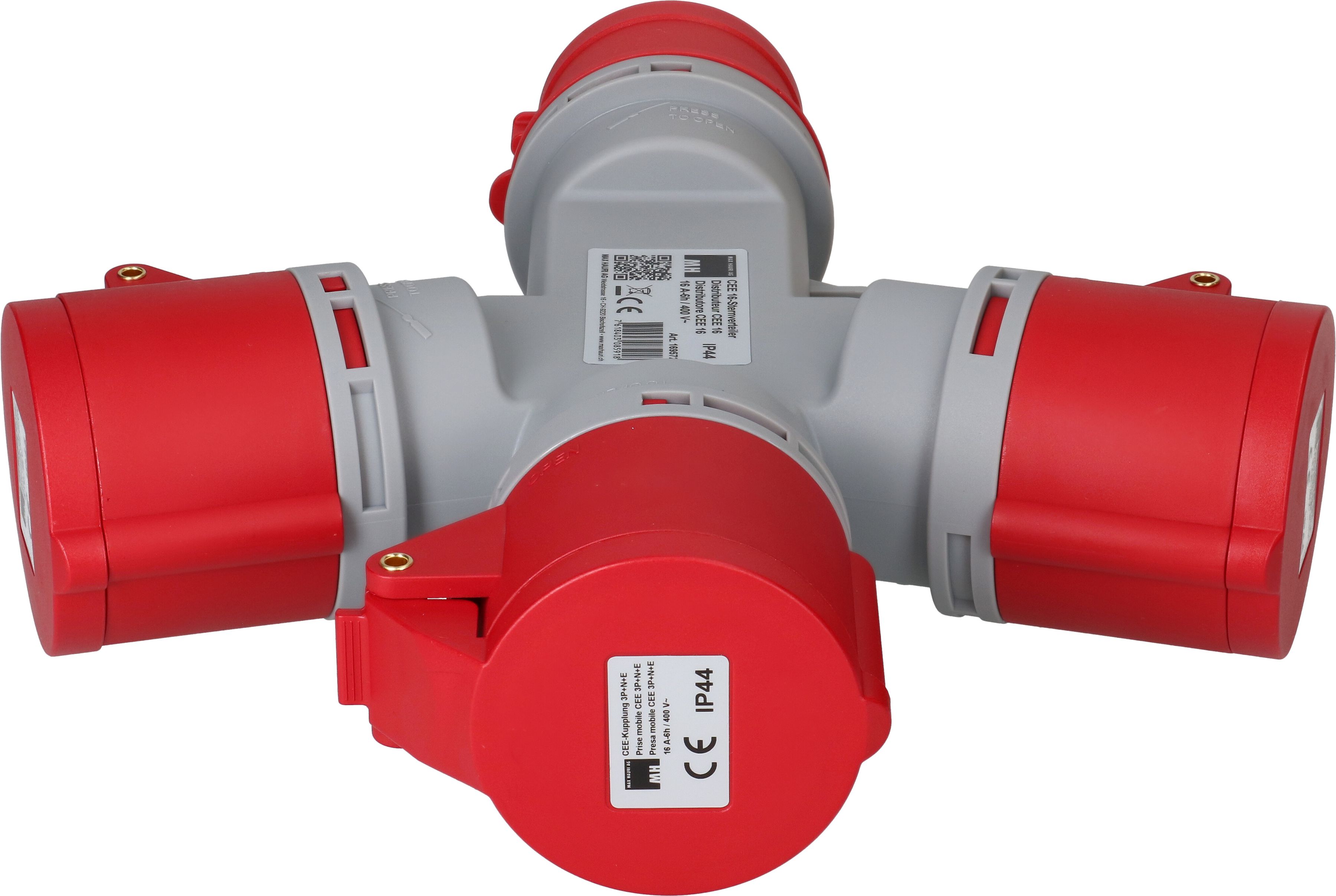 distributeur en étoile 1x CEE16 fiche 3x CEE16 prises 400V IP44