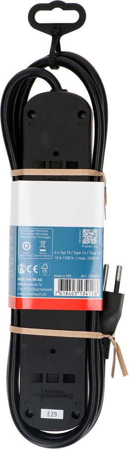 multiprise Basic Line 6x type 13 nr interrupteur 1.5m Green+Fair