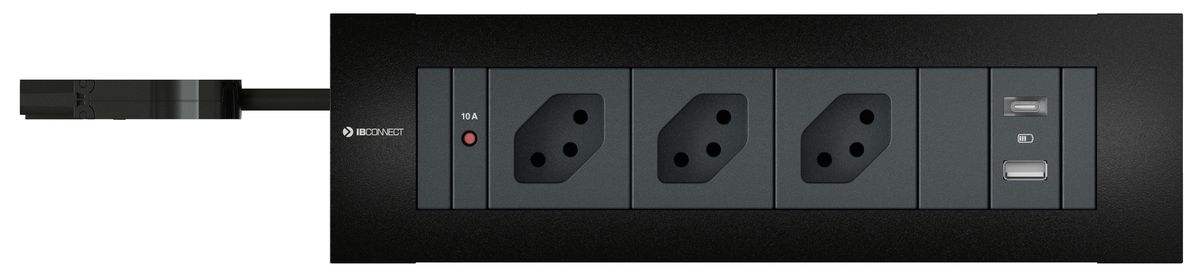 INTRO2.0 bloc multiprise noir 3x type 13 1x USB-A/C