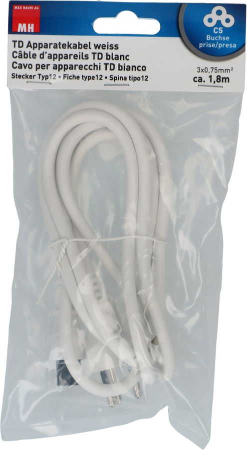 câble d'appareil TD H05VV-F3G0.75 1.8m blanc type 12/C5