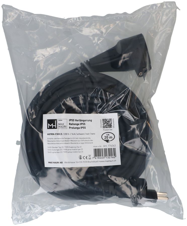 IP55 rallonge H07RN-F3G2.5 20m noir type 23 / type 23