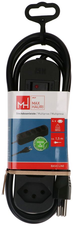 multiprise Basic Line 4x type 13 nr interrupteur 1.5m Green+Fair