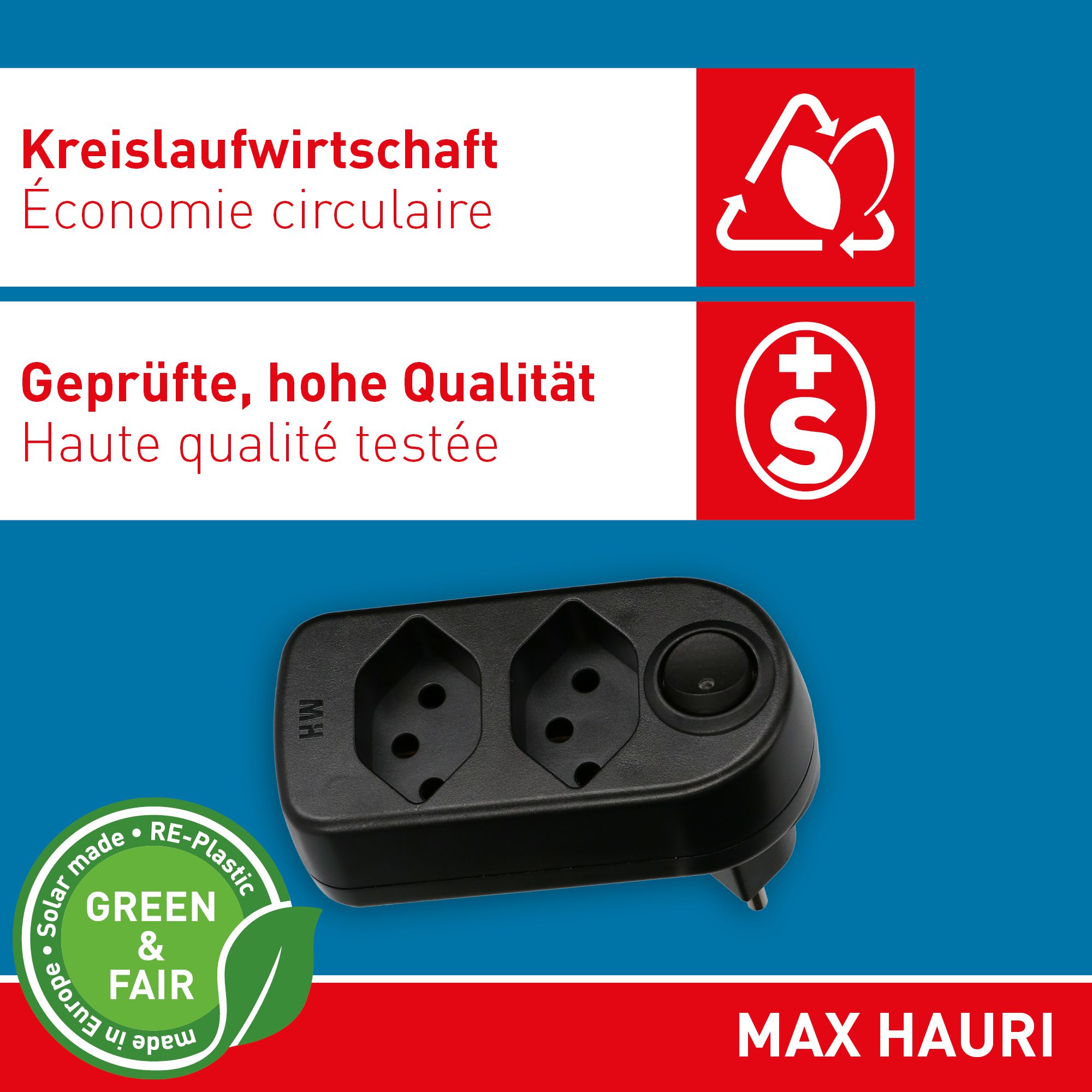 multi adaptateur ADAPT 2x type 13 noir rotatif interr. Green+Fair