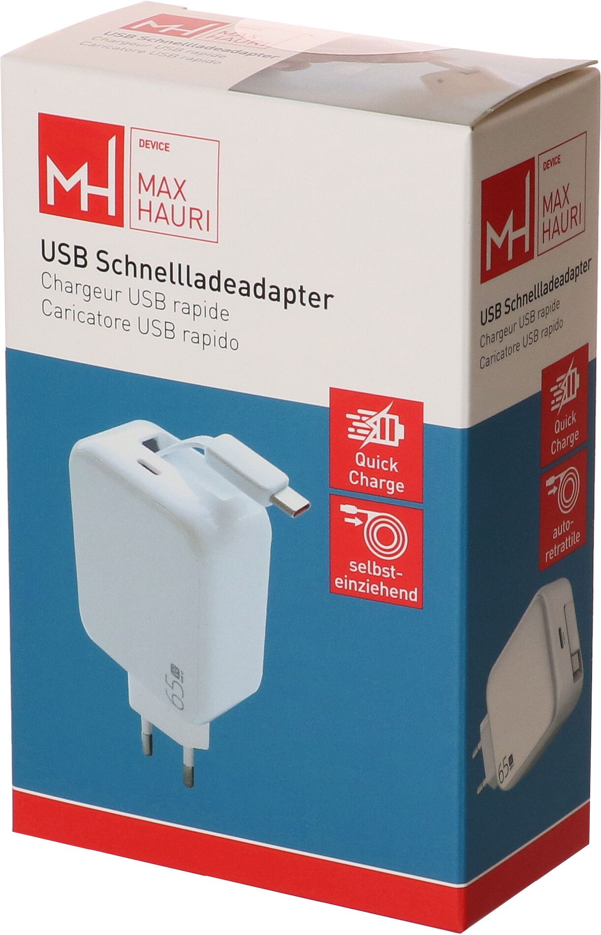 USB Schnellladeadapter GaN 1x USB-C Kabel 1x USB-C PD/QC 65W ws
