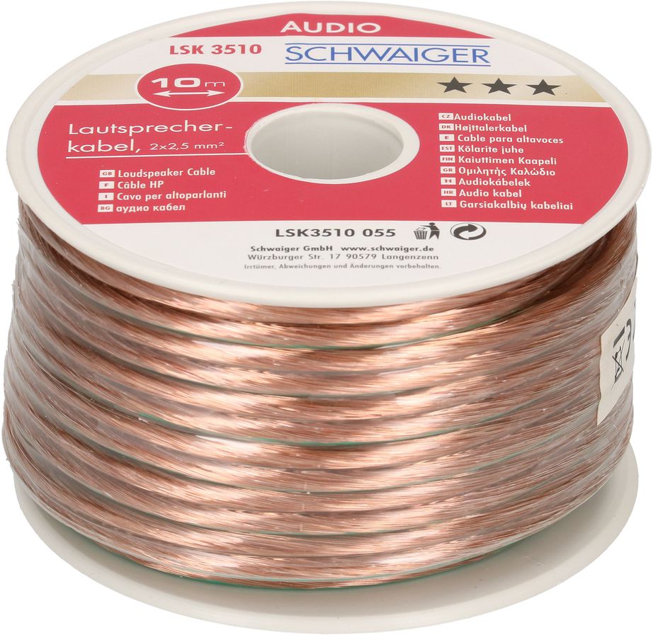 câble de haut-parleur 2x2.5mm² 10m transparent