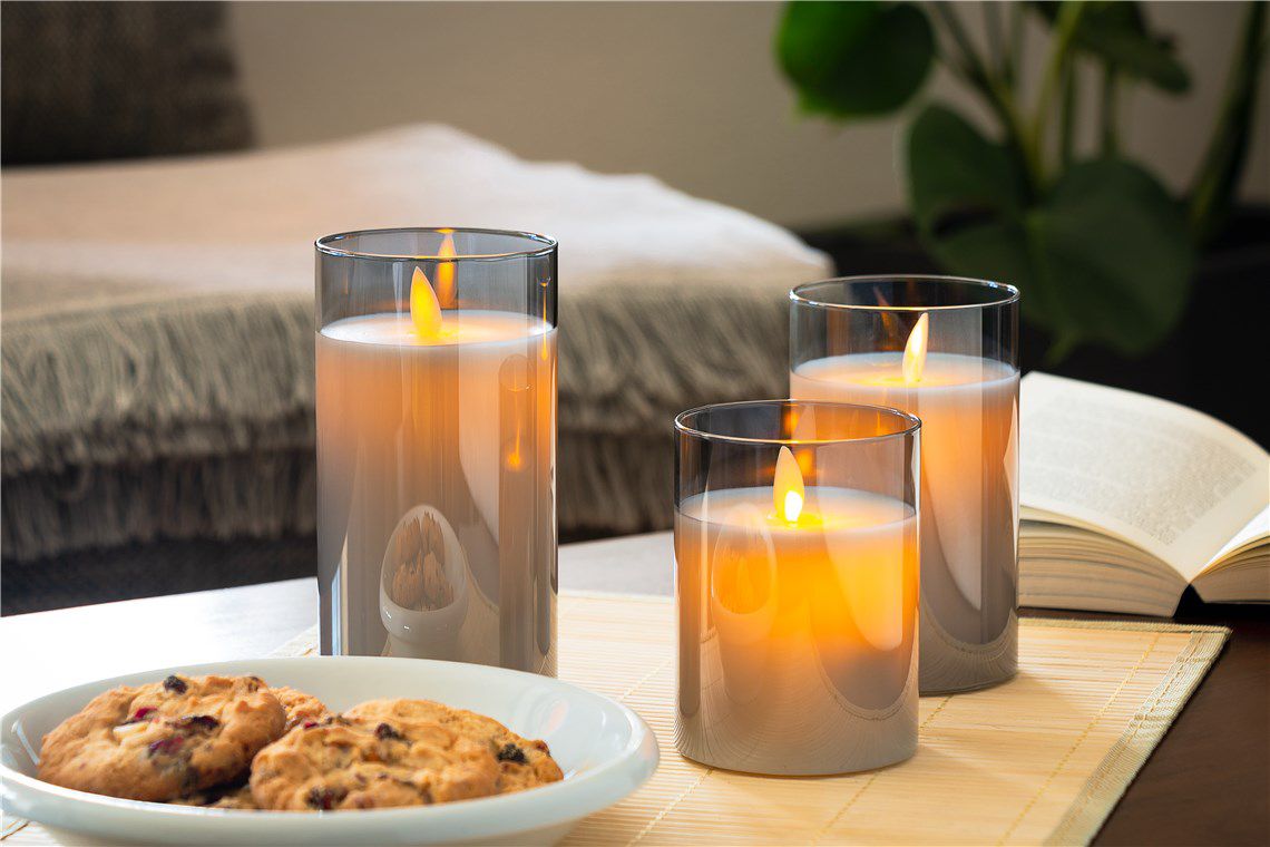 LED-Echtwachs-Kerze 75x125mm grau