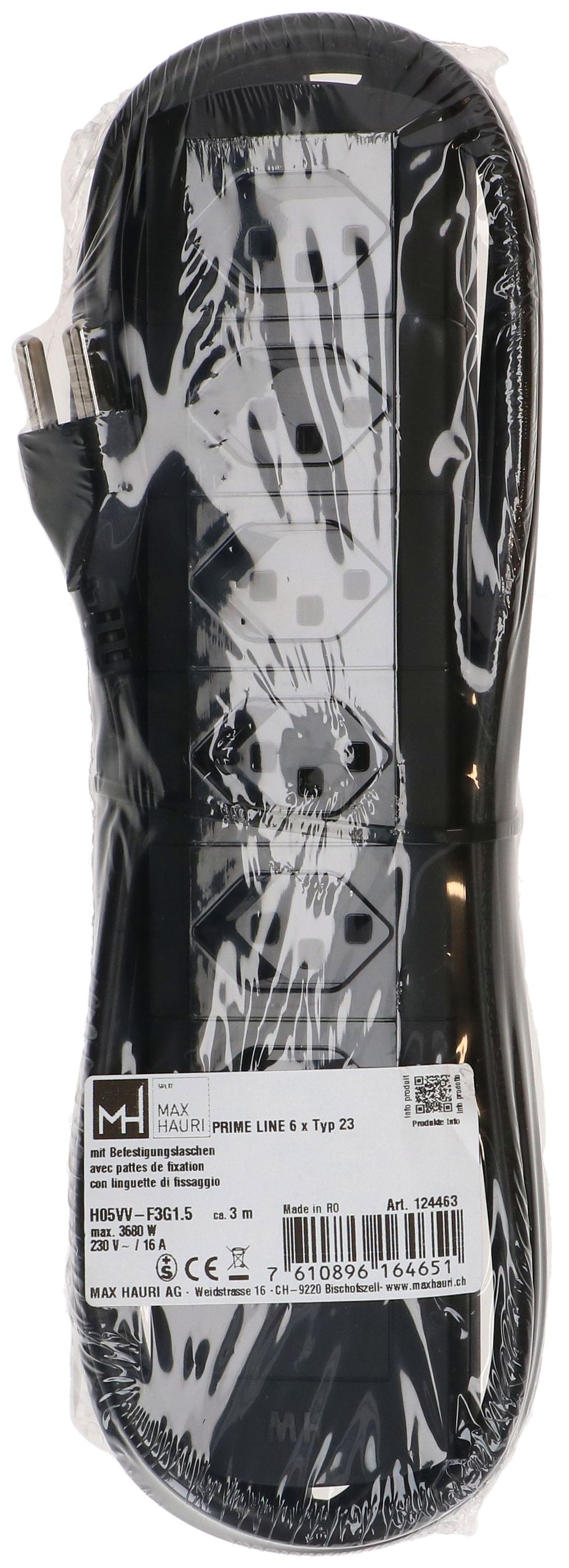 multiprise Prime Line 6x type 23 noir 3m