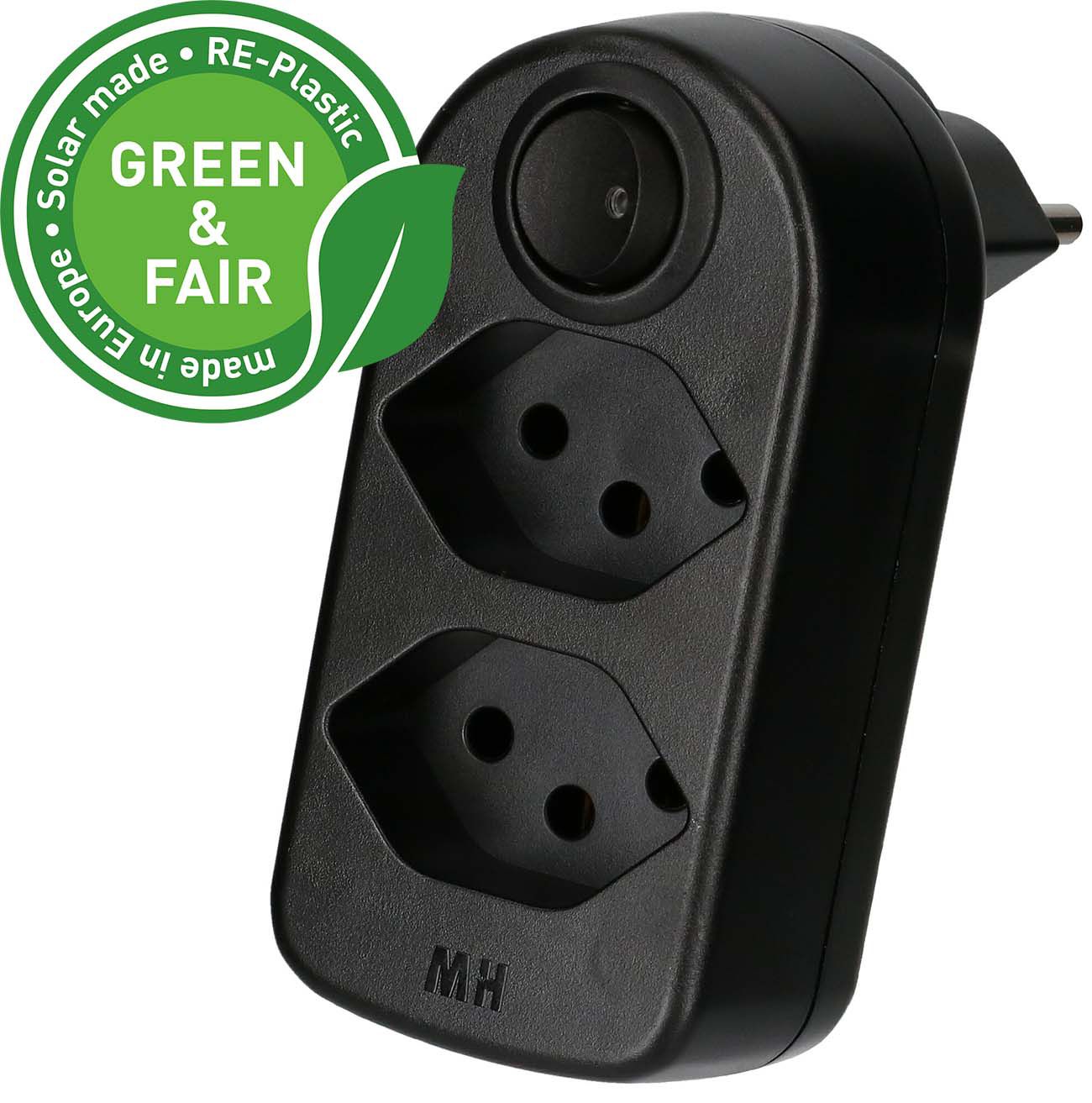 multi adaptateur ADAPT 2x type 13 noir rotatif interr. Green+Fair