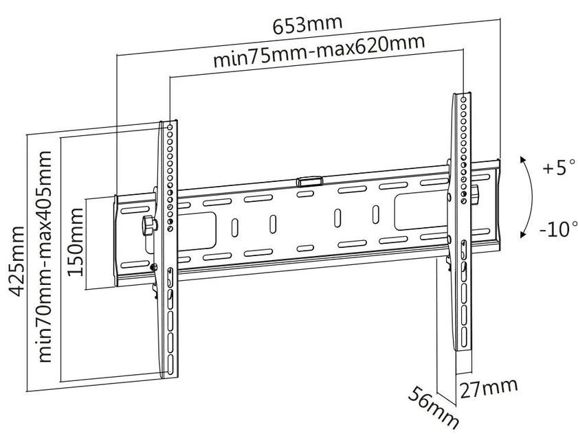 support TV mural TILT 3 noir inclinable jusqu'à 50 kg