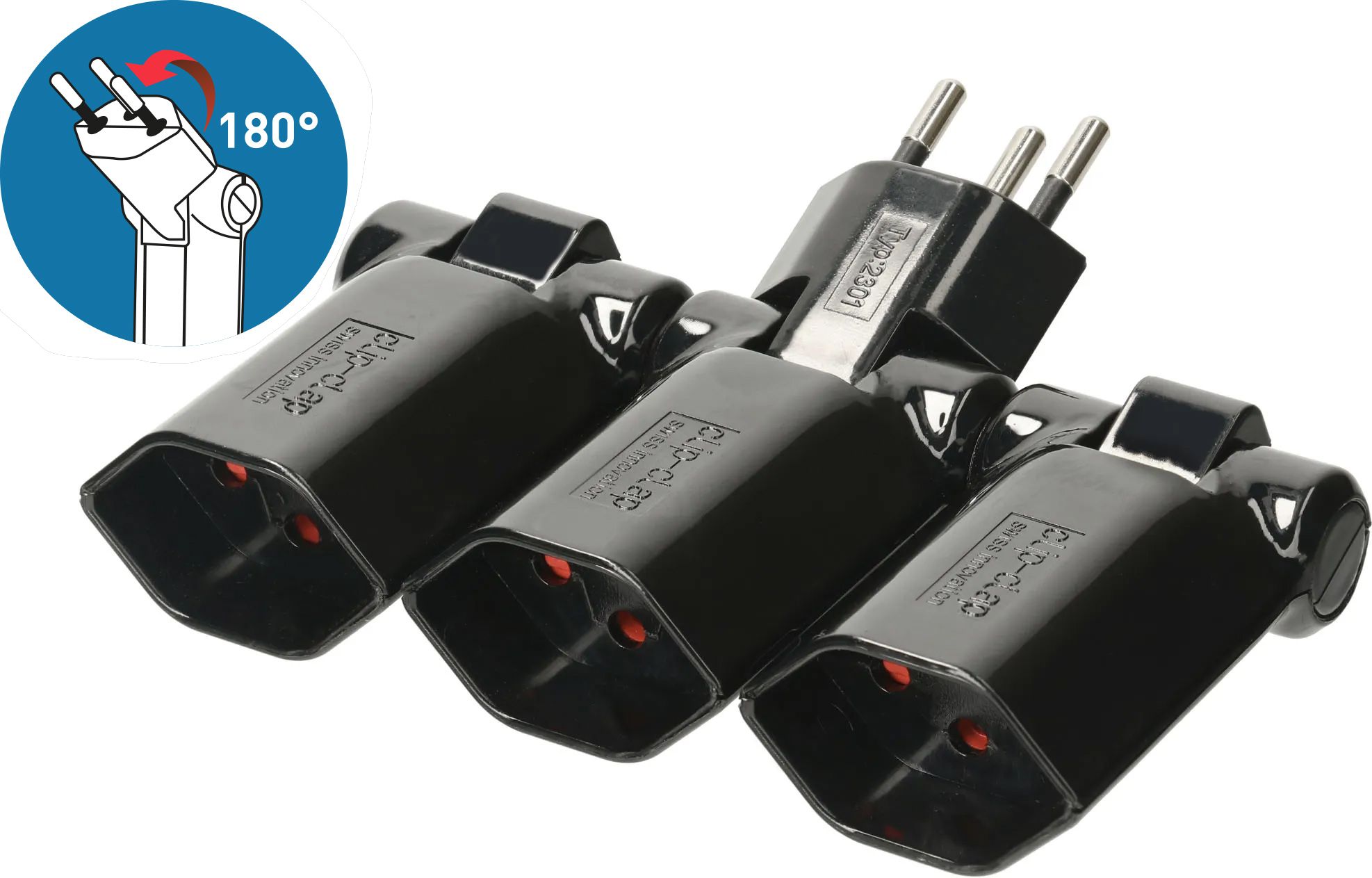 multi adaptateur clip-clap 3x type 13 3 pôles noir BS