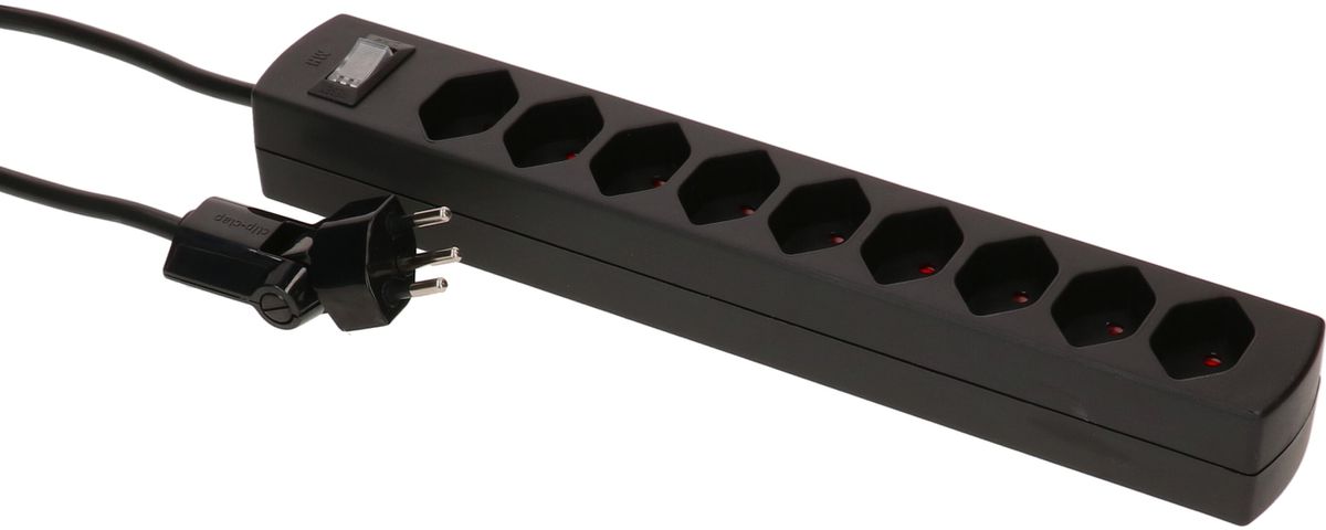multiprise Safety Line 9x type 13 BS noir interrupteur 2m cli.