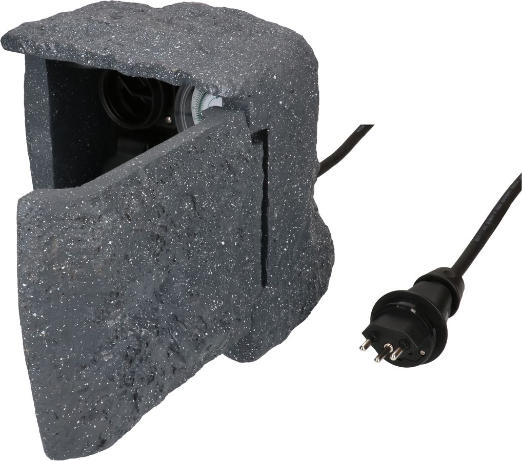 prises de jardin 2x type 13 IP55 prog. horaire aspect pierre gris