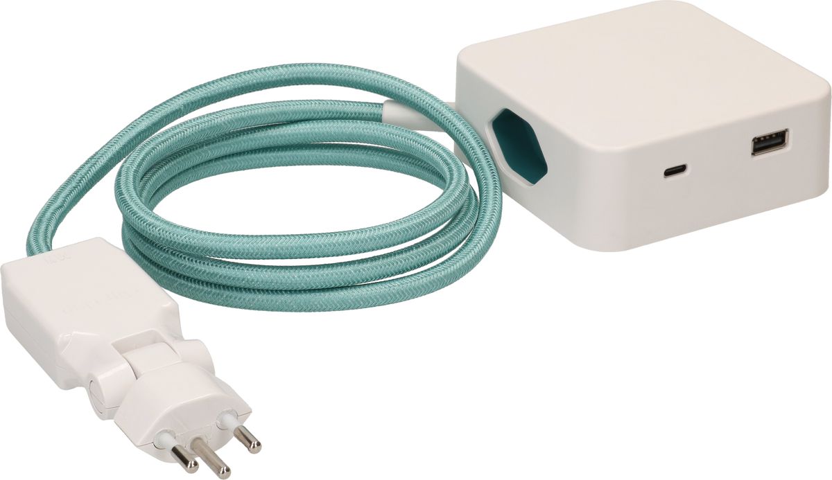 multiprise Cube 3x type 13 blanc / turquoise USB 2m clip-clap