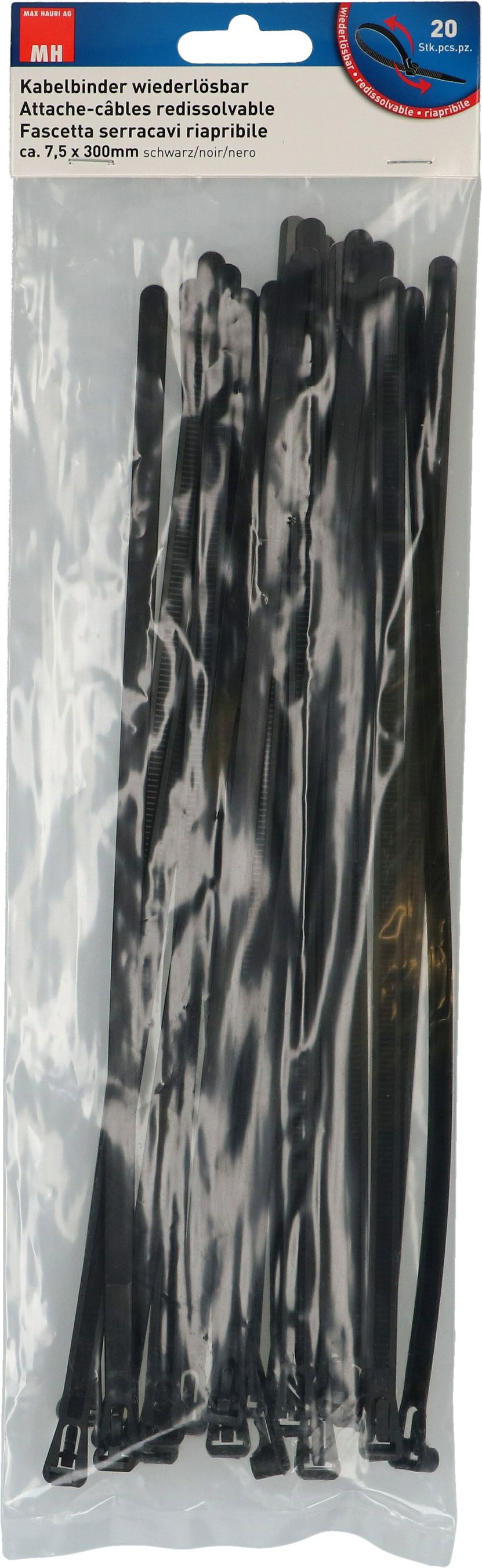 attache câbles redissolvable 7.5x300mm noir / 20 pièces