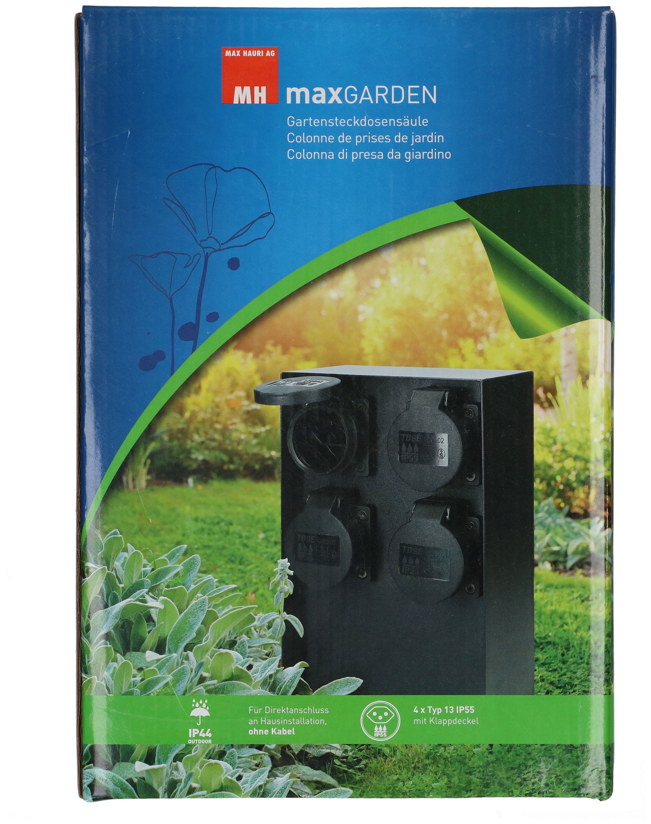 colonne de prises de jardin 4x type 13 IP55 acier noir mat